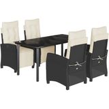 vidaXL - 5-delige - Tuinset - met - kussens - poly - rattan - zwart