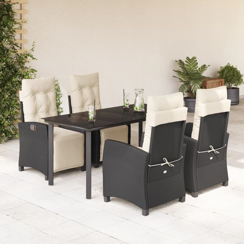 vidaXL - 5-delige - Tuinset - met - kussens - poly - rattan - zwart