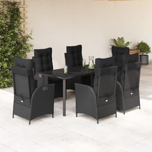 vidaXL - 7-delige - Tuinset - met - kussens - poly - rattan - zwart