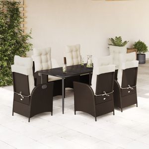 vidaXL - Tuinset - Bruin - Poly Rattan - 7-delig met Kussens