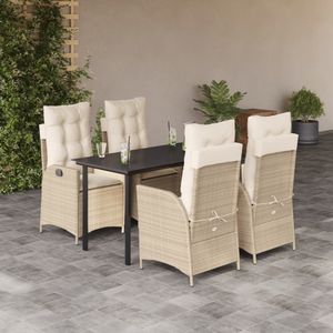 vidaXL - 5-delige - Tuinset - met - kussens - poly - rattan - beige