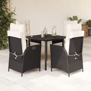 vidaXL - 5-delige - Tuinset - met - kussens - poly - rattan - zwart