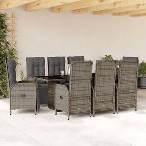 vidaXL - 9-delige - Tuinset - met - kussens - poly - rattan - grijs