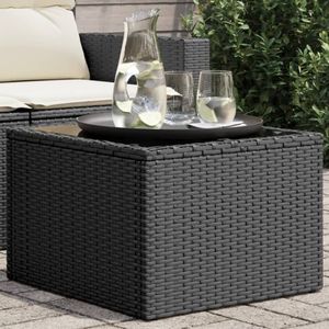 vidaXL - Tuintafel - Zwart - Poly Rattan - Glazen Blad