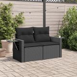 vidaXL - Tuinbank 2-zits - Zwart - Poly Rattan - Inclusief Kussens