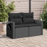 vidaXL - Tuinbank 2-zits - Zwart - Poly Rattan - Inclusief Kussens