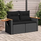 vidaXL - Tuinbank - 2-zits - met - kussens - poly - rattan - zwart
