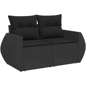 vidaXL - Tuinbank 2-zits - Zwart - Poly Rattan - Met Kussens