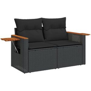 vidaXL - Tuinbank - 2-zits - met - kussens - poly - rattan - zwart