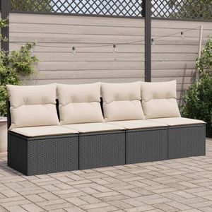 Gartensofa mit Kissen 4-Sitzer Schwarz Poly Rattan Vidaxl