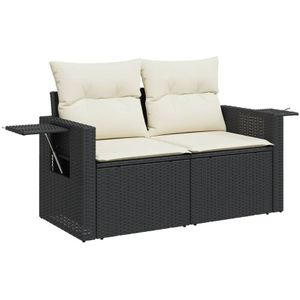 vidaXL - Tuinbank 2-zits - Zwart - PE-rattan - Inclusief Kussens