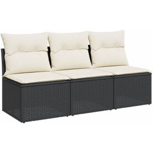 vidaXL Gartensofa mit Kissen 3-Sitzer Schwarz Poly Rattan