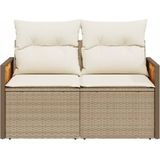 vidaXL - Tuinbank - 2-zits - met - kussens - poly - rattan - beige