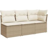 vidaXL Gartensofa mit Kissen 3-Sitzer Beige Poly Rattan