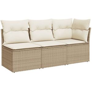 Gartensofa mit Kissen 3-Sitzer Beige Poly Rattan Vidaxl