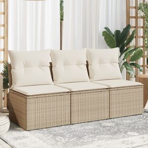 Gartensofa mit Kissen 3-Sitzer Beige Poly Rattan vidaXL
