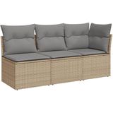 Gartensofa mit Kissen 3-Sitzer Beige Poly Rattan Vidaxl