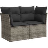 vidaXL - Tuinbank - 2-zits - met - kussens - poly - rattan - grijs