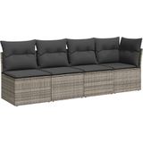 vidaXL - Tuinbank - 4-zits - met - kussens - poly - rattan - grijs