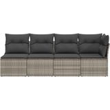 vidaXL - Tuinbank - 4-zits - met - kussens - poly - rattan - grijs