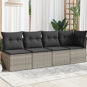 vidaXL - Tuinbank - 4-zits - met - kussens - poly - rattan - grijs