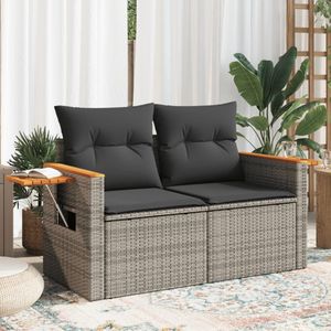 vidaXL - Tuinbank 2-zits - Grijs - Poly Rattan - Inclusief Kussens