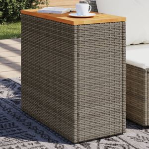 vidaXL - Tuinbijzettafel - Grijs - Poly Rattan - Houten Blad