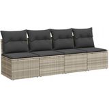 vidaXL - Tuinbank - 4-zits - met - kussens - poly - rattan - lichtgrijs