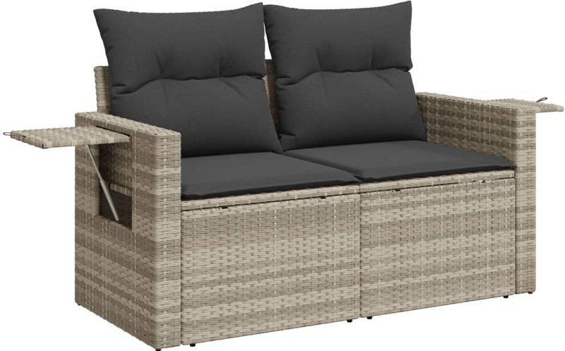 vidaXL Gartensofa mit Kissen 2-Sitzer Hellgrau Poly Rattan