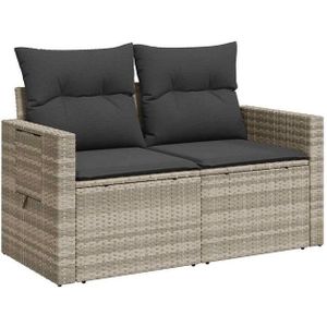 Gartensofa mit Kissen 2-Sitzer Hellgrau Poly Rattan Vidaxl
