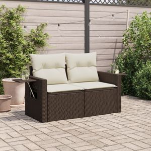 vidaXL - Tuinbank 2-zits - Bruin - Poly Rattan - Inclusief Kussens