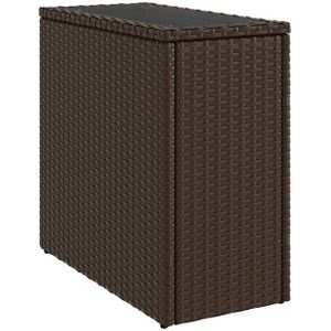vidaXL - Tuinbijzettafel - met - glazen - blad - 58x27,5x55 - cm - poly - rattan - bruin