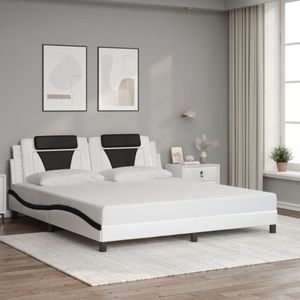 vidaXL Bedframe met hoofdbord kunstleer wit en zwart 180x200 cm