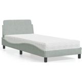 vidaXL Bed met matras "Dover" fluweel lichtgrijs 90x200 cm