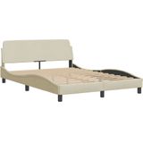vidaXL - Bed - met - matras - stof - crèmekleurig - 140x200 - cm