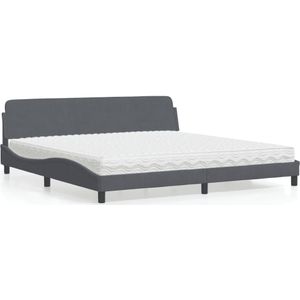 vidaXL - Bed - met - matras - fluweel - donkergrijs - 200x200 - cm