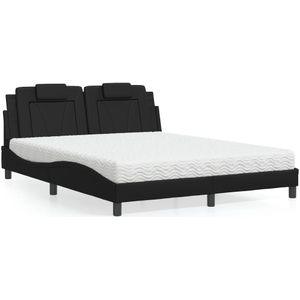 vidaXL - Bed - met - matras - kunstleer - zwart - 160x200 - cm
