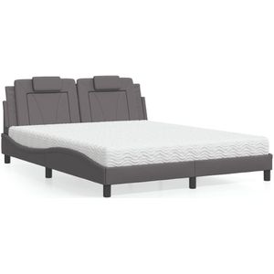 vidaXL - Bed - met - matras - kunstleer - grijsx200 - cm