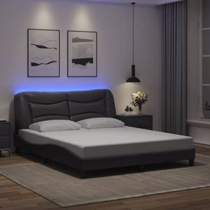 vidaXL - Bedframe - met - LED-verlichting - kunstleer - grijsx200 - cm