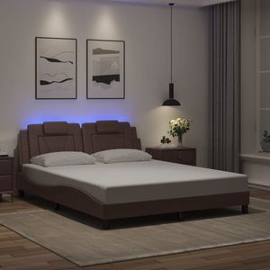 vidaXL Bettgestell ""Viana"" mit LED ohne Matratze Braun 160x200 cm Kunstleder
