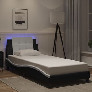 vidaXL - Bedframe - met - LED-verlichting - kunstleer - zwart - en - witx200 - cm