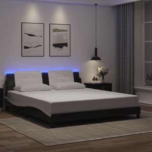 vidaXL - Zadar - Bedframe - Kunstleer - Zwart en Wit - met LED