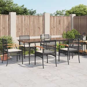 vidaXL 7-delige Tuinset met kussens poly rattan zwart