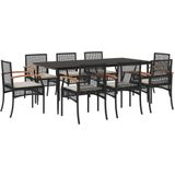 vidaXL 9-delige Tuinset poly rattan zwart