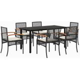 vidaXL 7-delige Tuinset met kussens poly rattan zwart