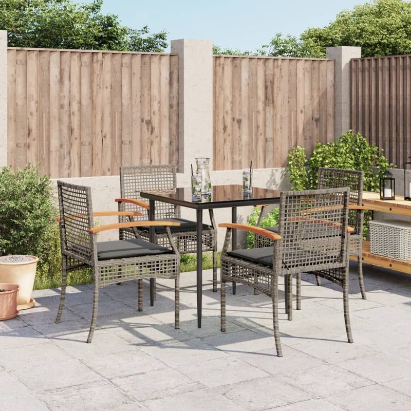 vidaXL 5-delige Tuinset met kussens poly rattan grijs