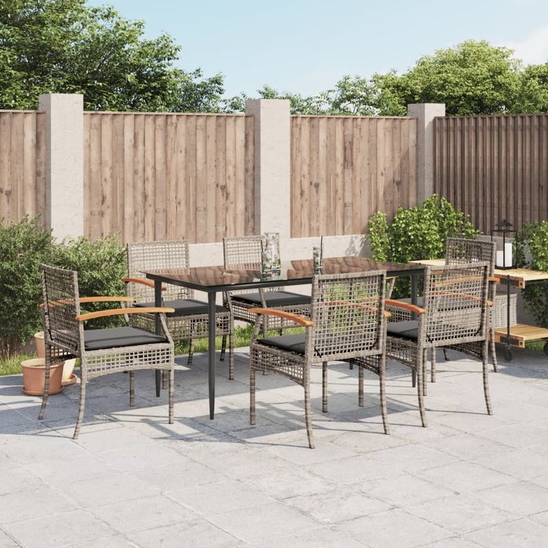 vidaXL 7-delige Tuinset met kussens poly rattan grijs