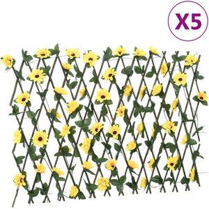 vidaXL Kunstplant klimop op latwerk 5 st uittrekbaar 180x60 cm geel