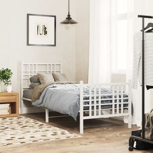 vidaXL - Bedframe - Wit - Metaal - met Hoofd- en Voeteneinde