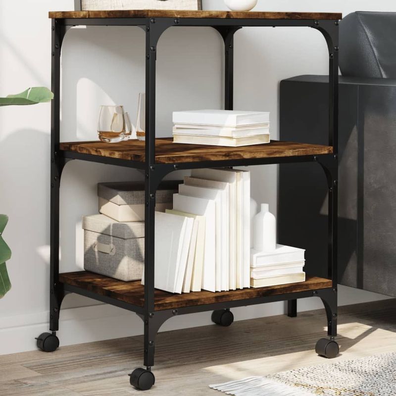 vidaXL - Printerkastje - 3-laagsx41x75 - cm - bewerkt - hout - gerookt - eiken